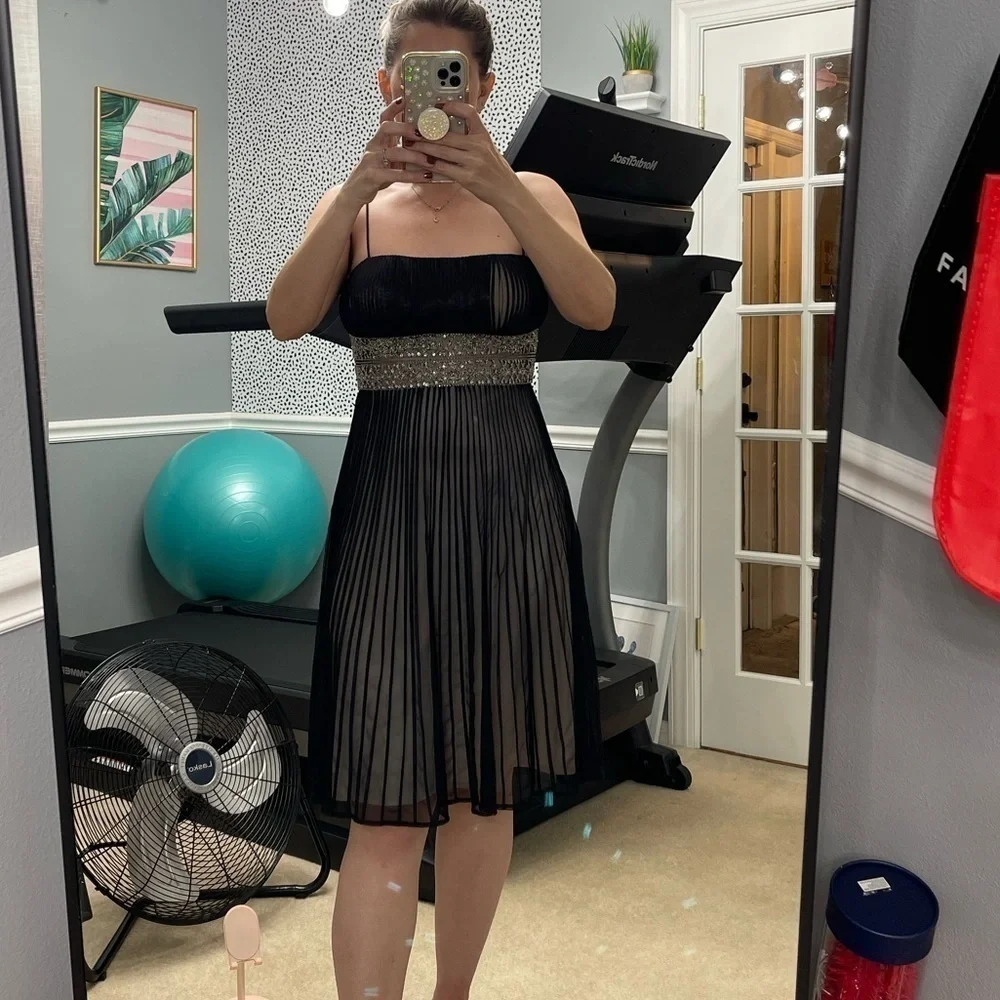 JS Collections Black Chiffon Cocktail Dress Beaded Waist | Size 6 - Picture 7 of 10